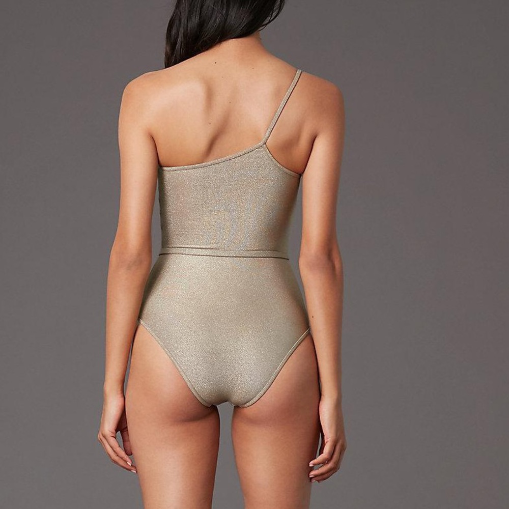 DvF Metallic One Shoulder Cheeky Belted One Piece - Picture 2 of 5